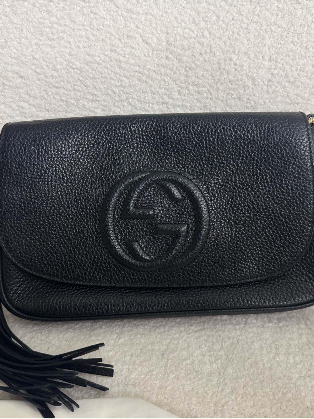Gucci Black Pebbled Leather Crossbody with Tassel